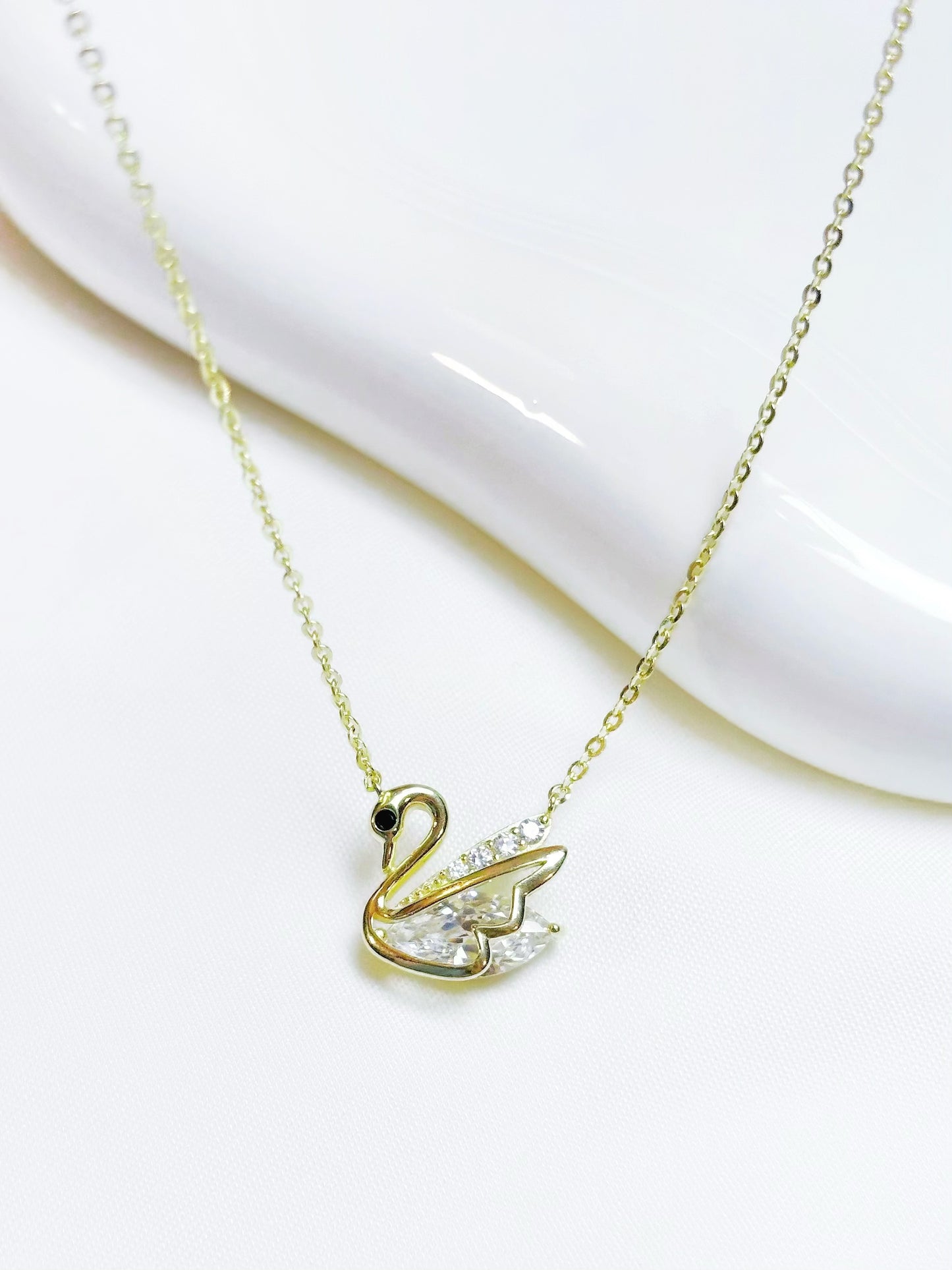 Elegante Schwan-Halskette, 925er-Silber, Zirkonia