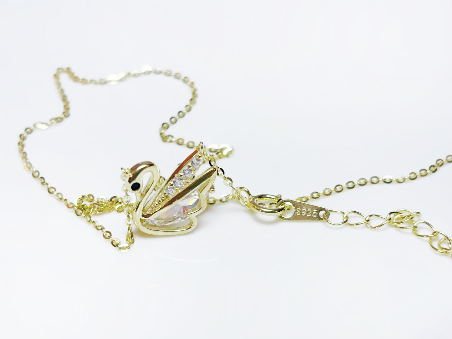 Elegante Schwan-Halskette, 925er-Silber, Zirkonia