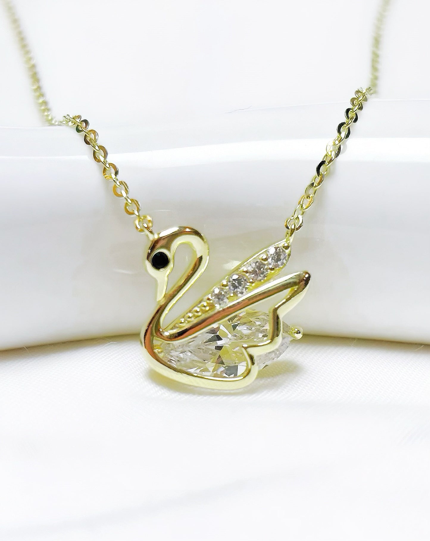 Elegante Schwan-Halskette, 925er-Silber, Zirkonia