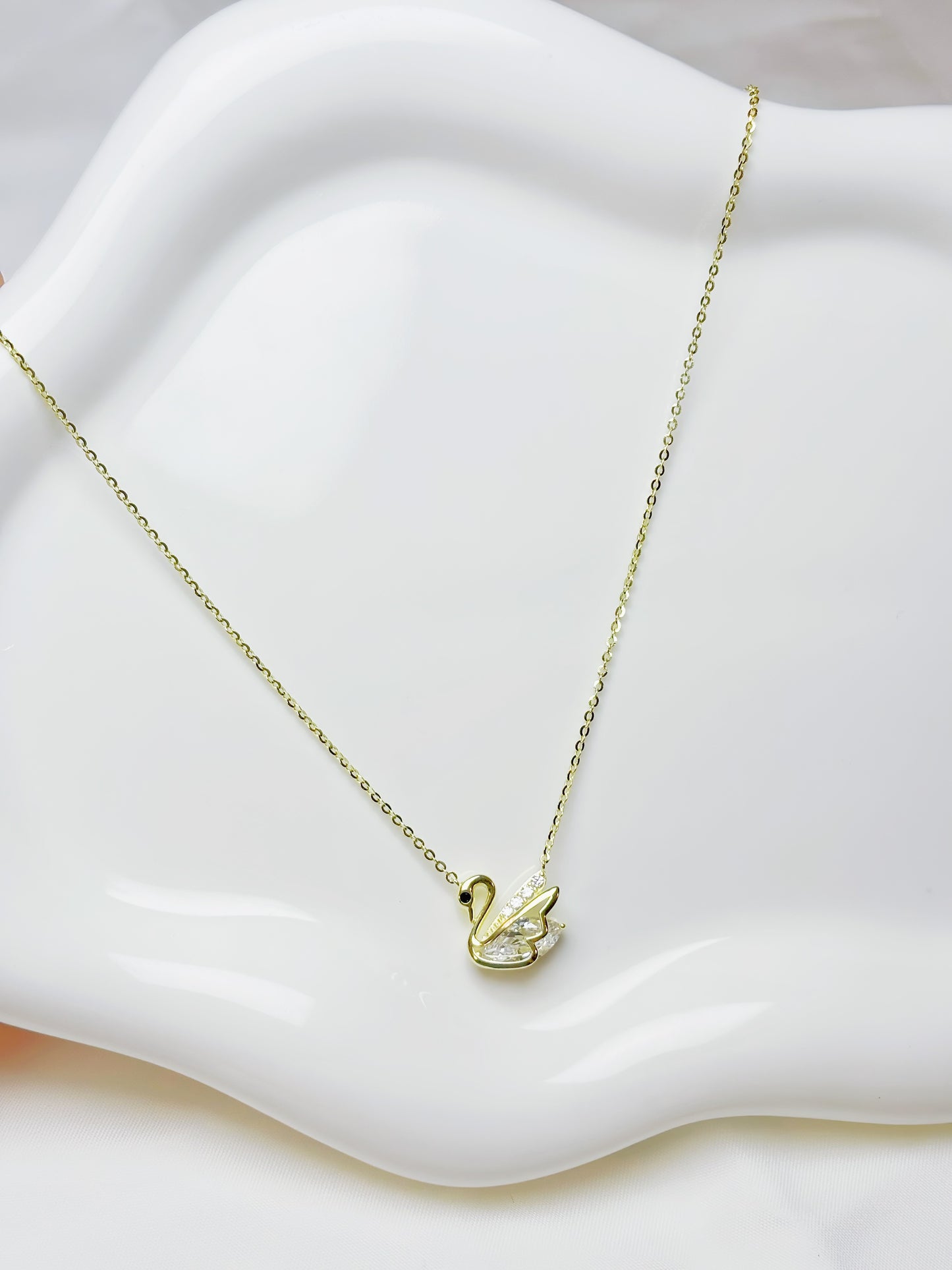 Elegante Schwan-Halskette, 925er-Silber, Zirkonia